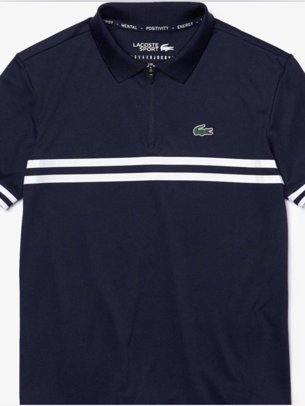 Lacoste Navy Polo with White Chest Stripes
